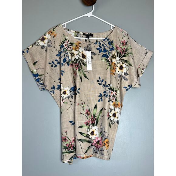 RD & KoKo Linen Floral Blouse Women’s 1X Short Sleeve Top NEW WITH TAGS - Picture 3 of 7